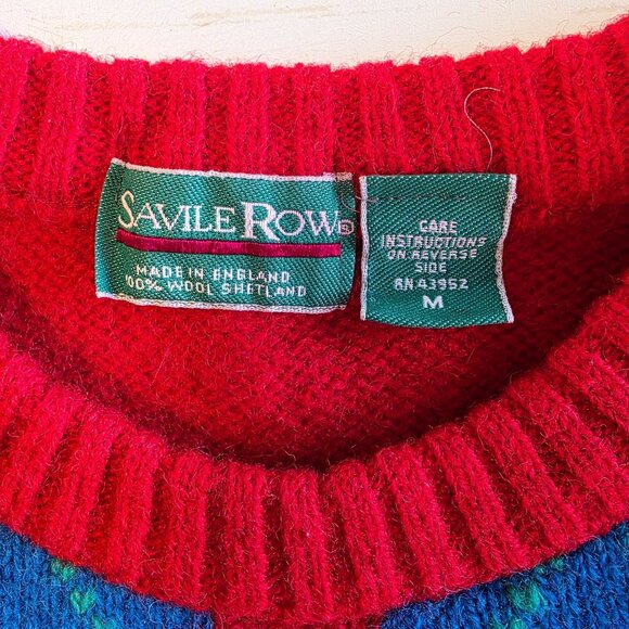 Vintage Savile Row Argyle Shetland Wool Sweater England Men Med Preppy Acadamia - Picture 5 of 8